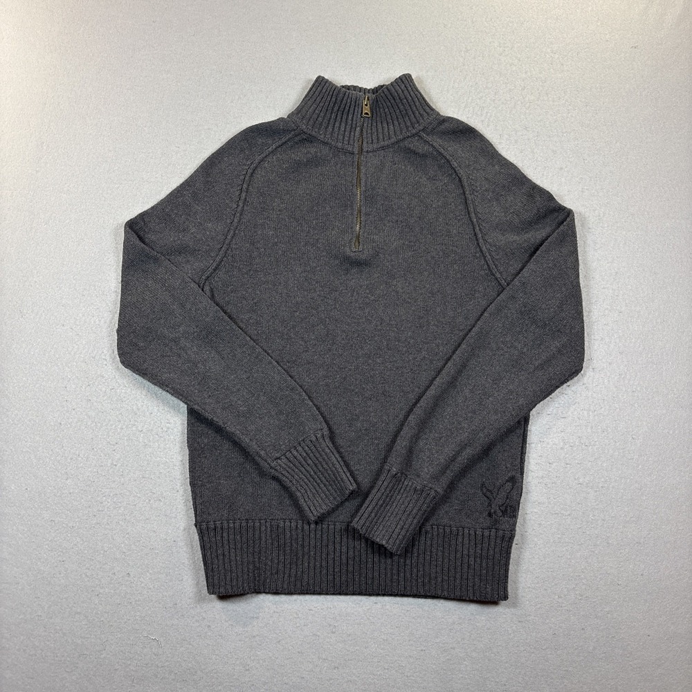 American Eagle Quarter Zip Sweater Men's Medium Gray Mock Neck Pullover Knit